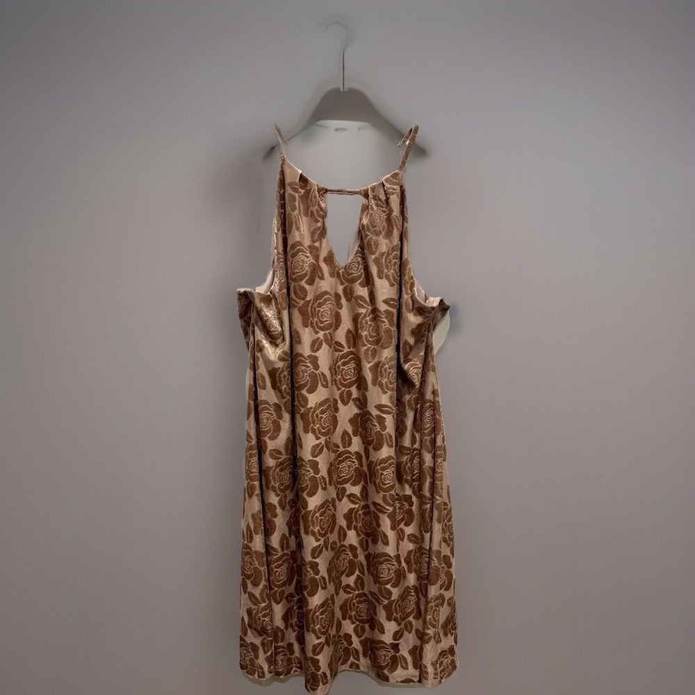 Candie's Womens XL Rose Gold Velvet Floral Burnout Halter Keyhole Shift Dress